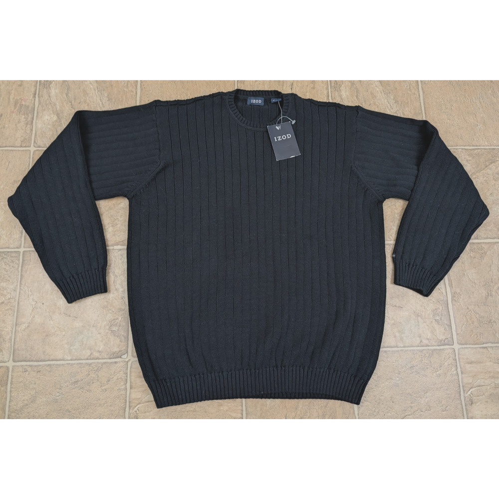 New IZOD men sz L Ribbed Sweater black long sleeves stretchy 0568